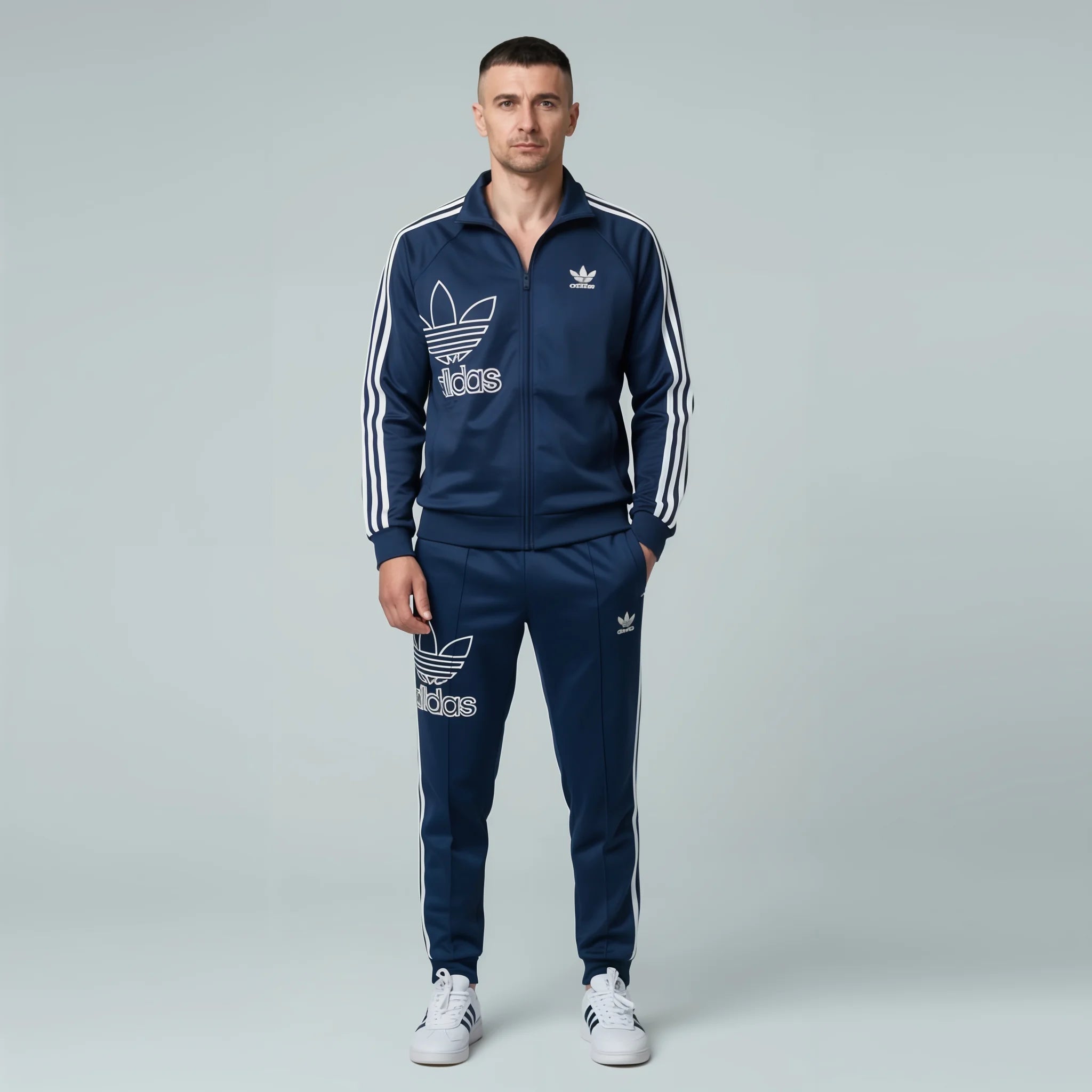 Navy Blue With White Stripes Tracksuit - TS 07